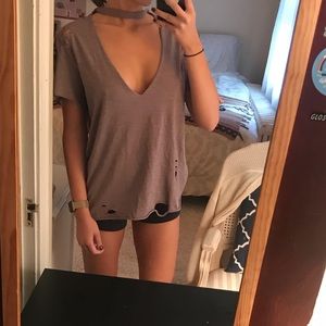 Tobi distressed cutout neck top size medium